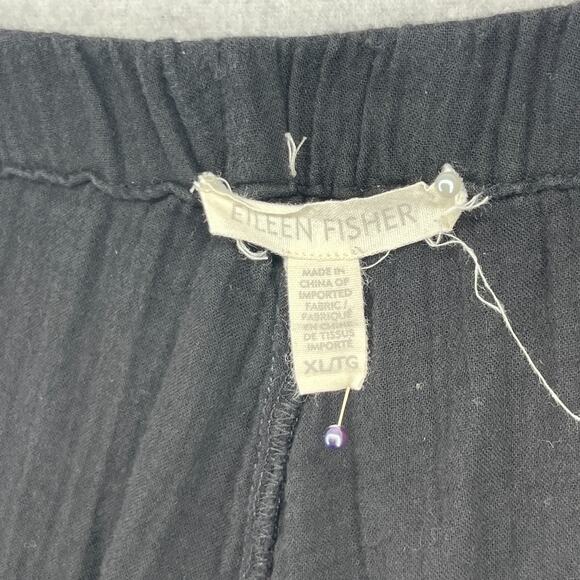 EILEEN FISHER Pants XL Organic Cotton Crinkle Gauze Tapered Pull On Black - Picture 5 of 16